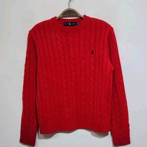 (M) 랄프로렌 폴로 케이블 니트 빨강 꽈배기 스웨터 라운드