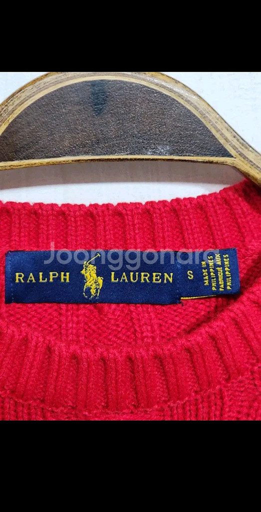(M) 랄프로렌 폴로 케이블 니트 빨강 꽈배기 스웨터 라운드--2