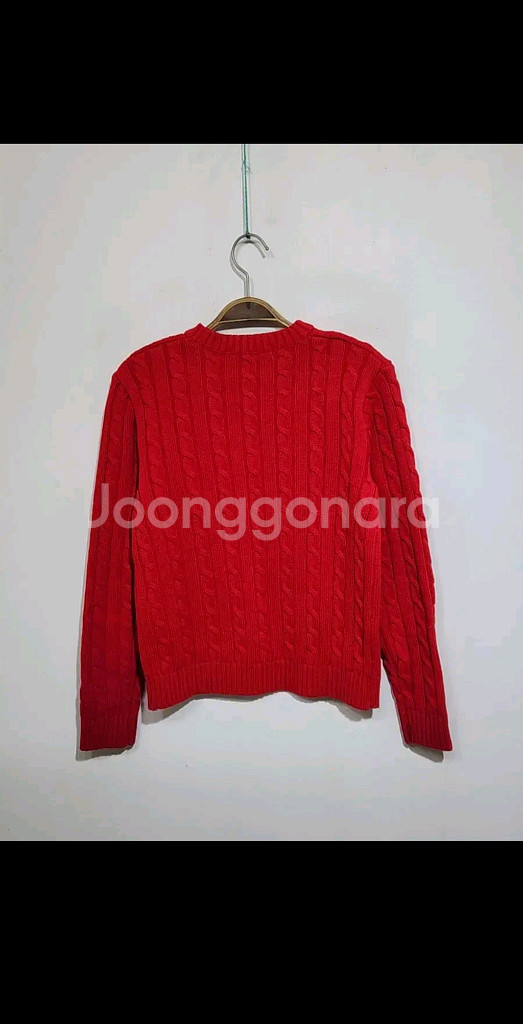 (M) 랄프로렌 폴로 케이블 니트 빨강 꽈배기 스웨터 라운드--5