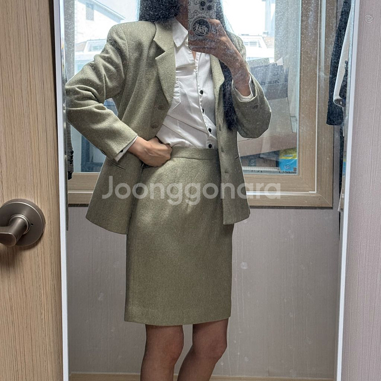 금명이 취업룩 민트 정장 셋업 투피스 자켓 스커트 세트--3