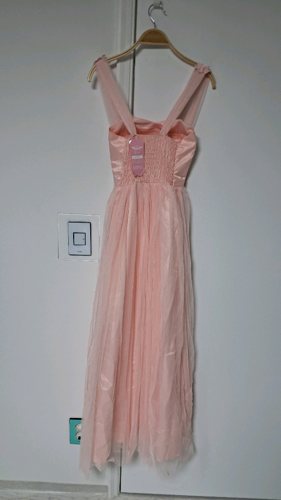 파티룩 핑크 튤 리본 장식 롱 드레스(대여비용으로 구매하세요) 이미지