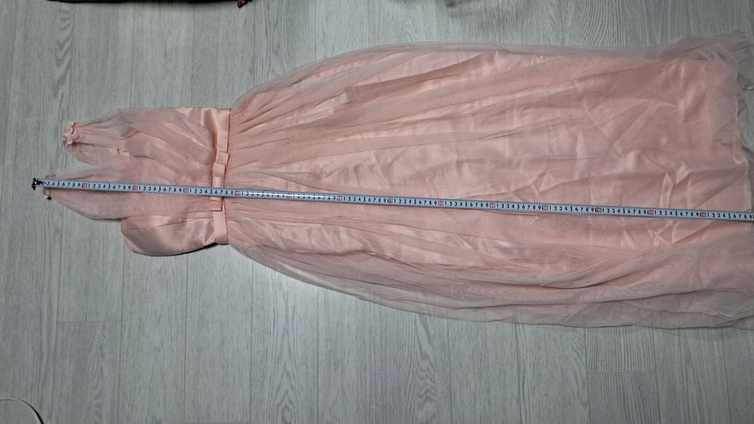 파티룩 핑크 튤 리본 장식 롱 드레스(대여비용으로 구매하세요) 이미지