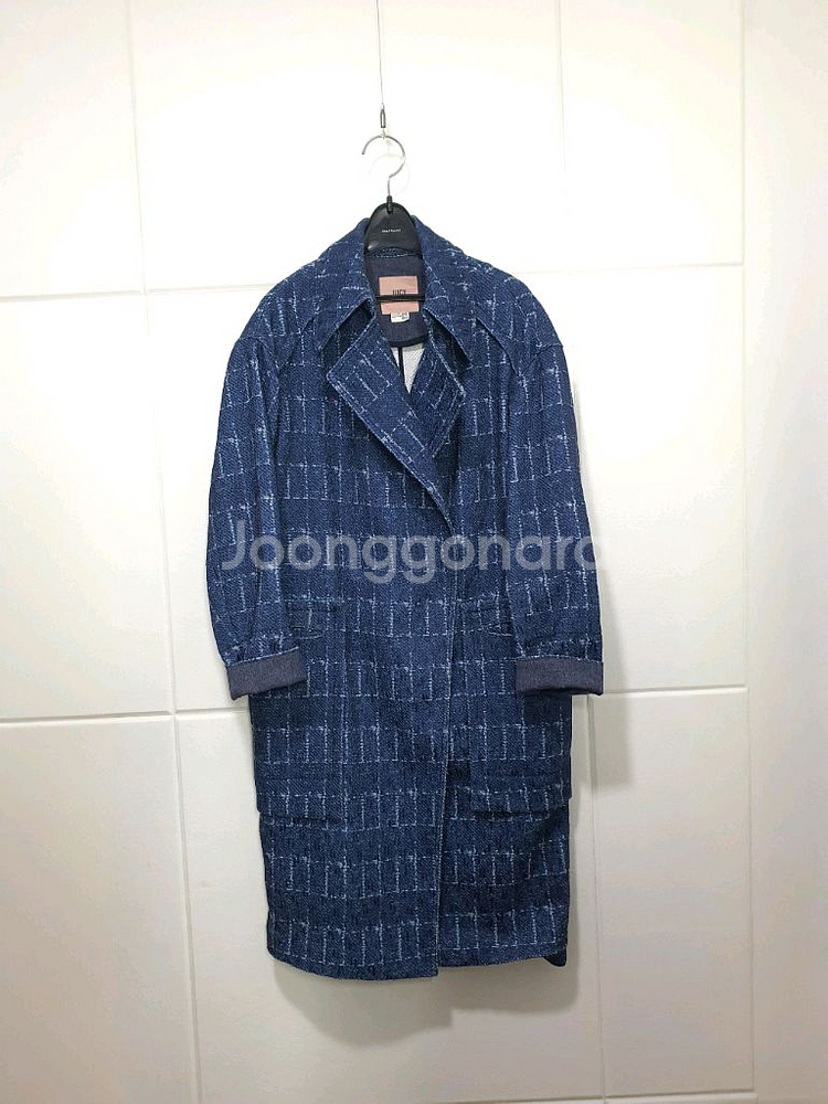 쥬시쥬디 JUICYJUDY 체크패턴 블루 롱 자켓 사이즈 85--4