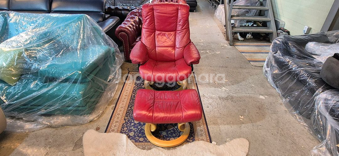 스트레스리스 메이페어 클래식 전체 천연가죽 1인 리클라이너 소파쇼파+스툴--0