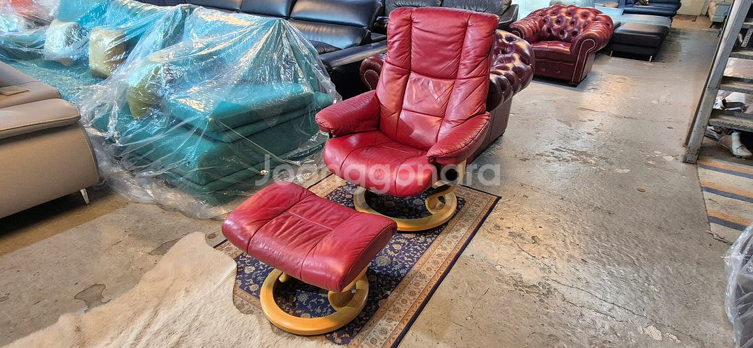 스트레스리스 메이페어 클래식 전체 천연가죽 1인 리클라이너 소파쇼파+스툴--1