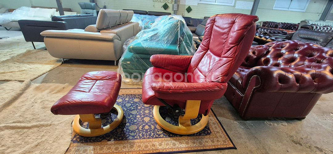 스트레스리스 메이페어 클래식 전체 천연가죽 1인 리클라이너 소파쇼파+스툴--2