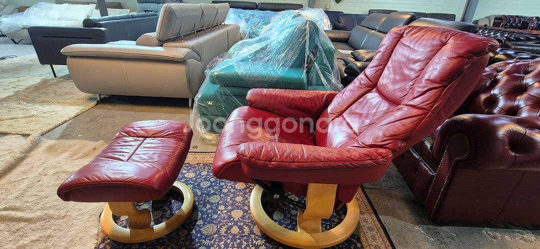 스트레스리스 메이페어 클래식 전체 천연가죽 1인 리클라이너 소파쇼파+스툴--4