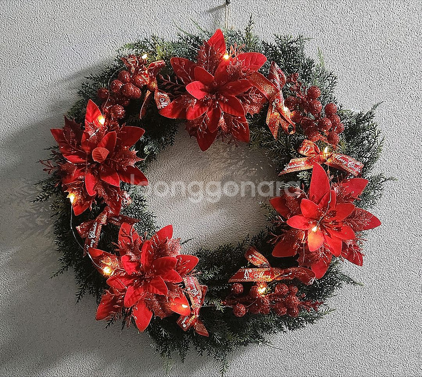 새상품)대형 크리스마스 리스 펄열매 포인세티아 조화--0