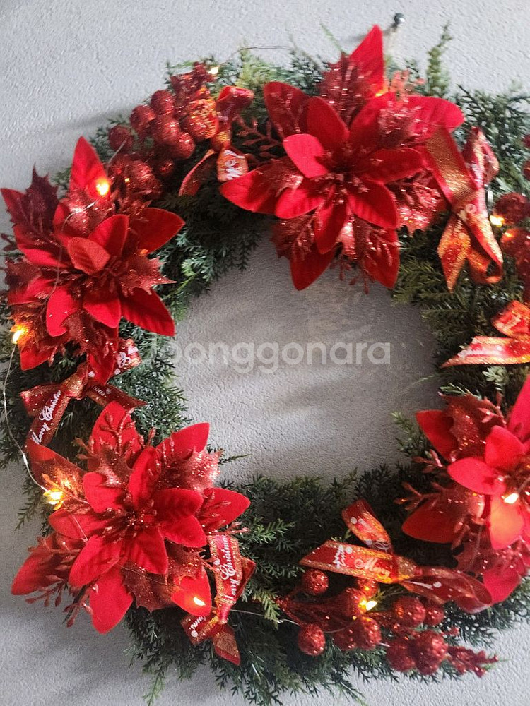 새상품)대형 크리스마스 리스 펄열매 포인세티아 조화--1