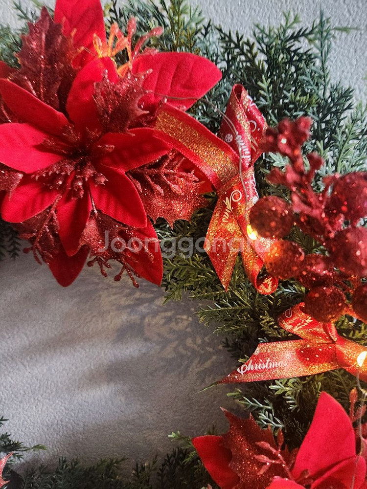 새상품)대형 크리스마스 리스 펄열매 포인세티아 조화--2