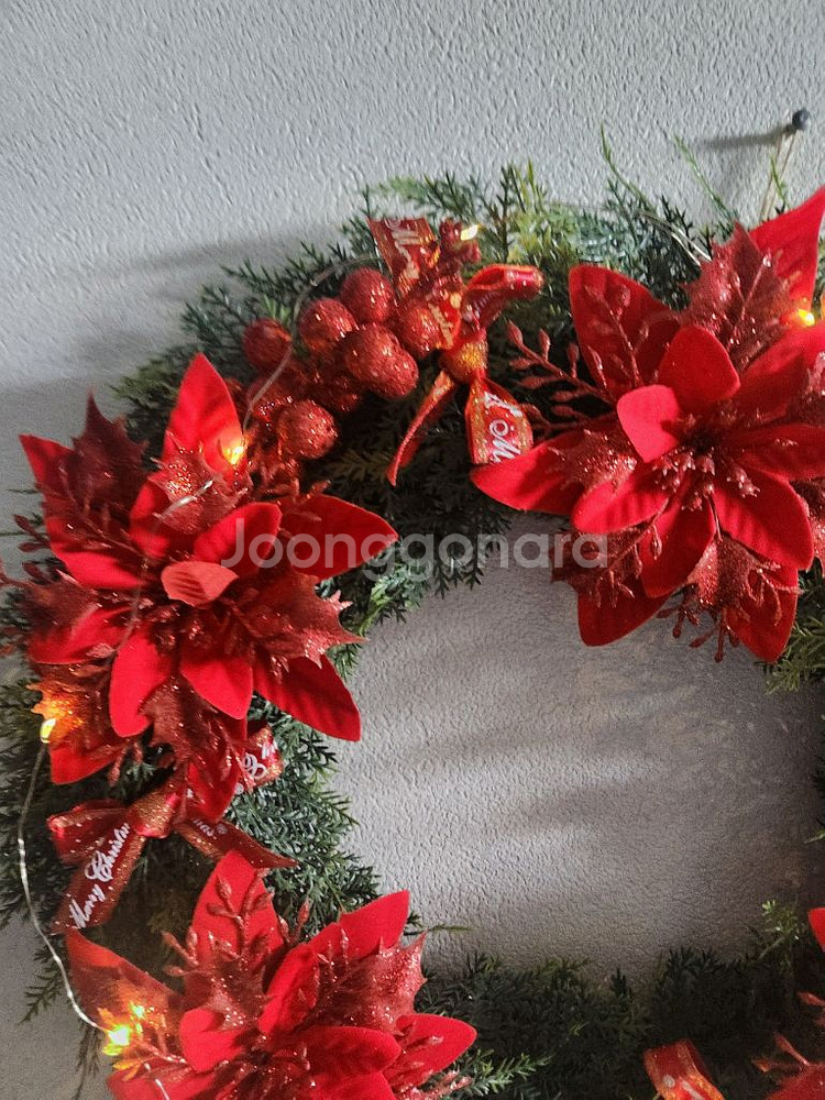 새상품)대형 크리스마스 리스 펄열매 포인세티아 조화--3