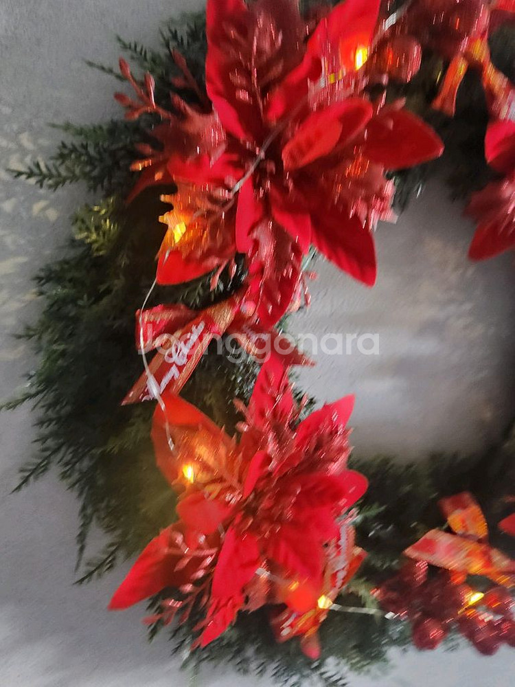 새상품)대형 크리스마스 리스 펄열매 포인세티아 조화--6