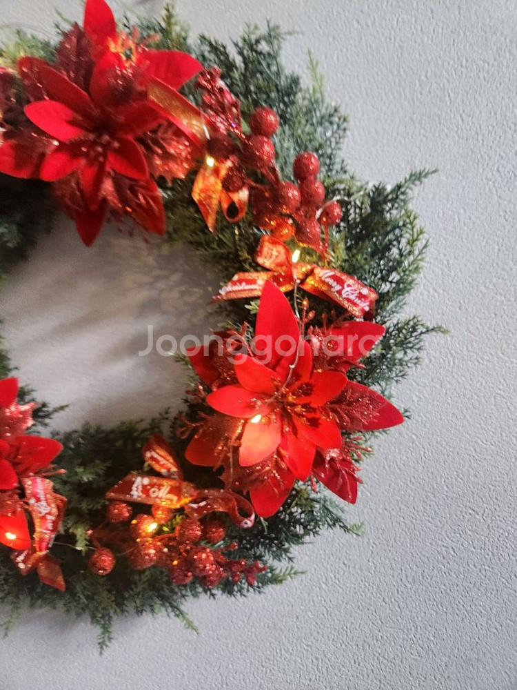 새상품)대형 크리스마스 리스 펄열매 포인세티아 조화--7