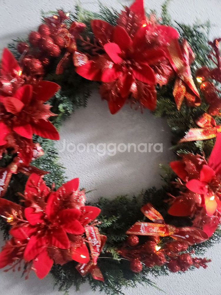 새상품)대형 크리스마스 리스 펄열매 포인세티아 조화--8