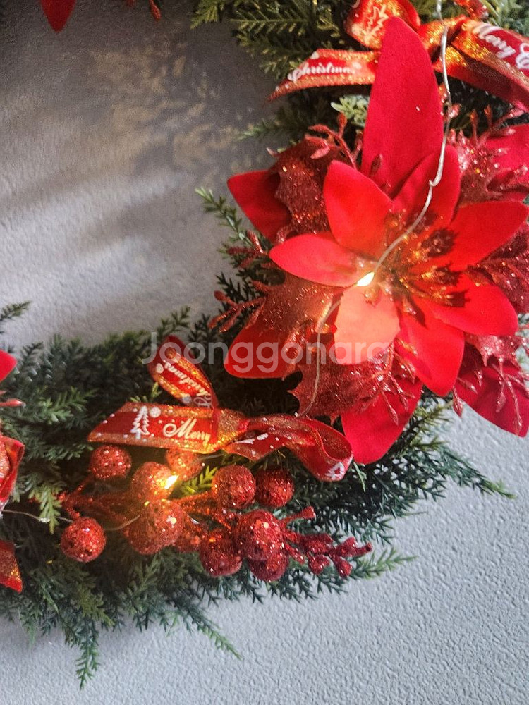 새상품)대형 크리스마스 리스 펄열매 포인세티아 조화--9