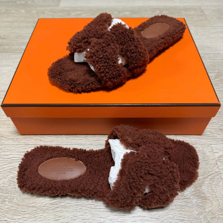 [S+급/36.5] 에르메스 오란 시어링 퍼 샌들 슬리퍼--2