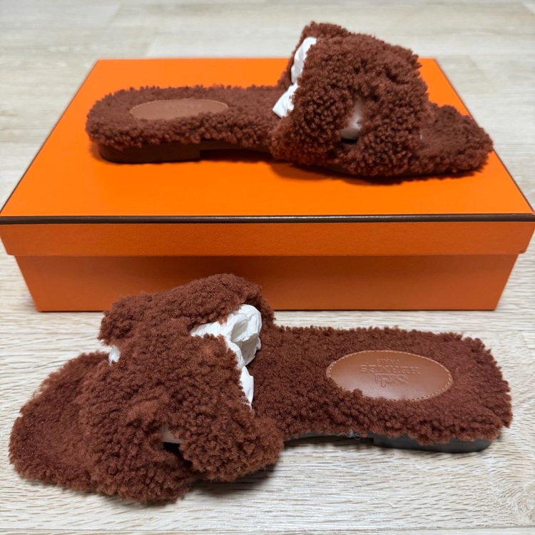 [S+급/36.5] 에르메스 오란 시어링 퍼 샌들 슬리퍼--3