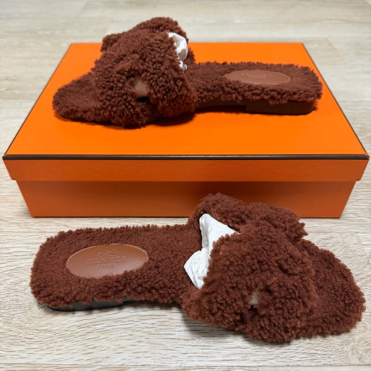 [S+급/36.5] 에르메스 오란 시어링 퍼 샌들 슬리퍼--4