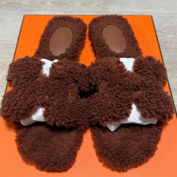 [S+급/36.5] 에르메스 오란 시어링 퍼 샌들 슬리퍼--5