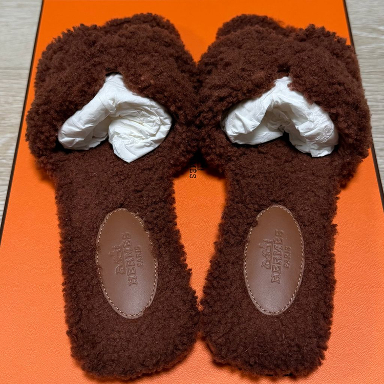 [S+급/36.5] 에르메스 오란 시어링 퍼 샌들 슬리퍼--6