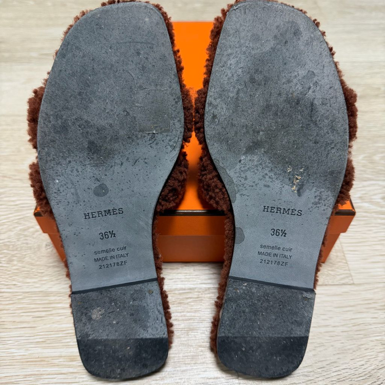 [S+급/36.5] 에르메스 오란 시어링 퍼 샌들 슬리퍼--8