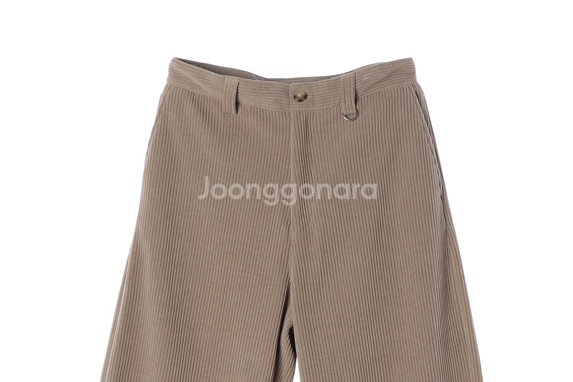 [L]자라 베이지 코듀로이 와이드 슬랙스 밑단 버튼 바지 팬츠--1