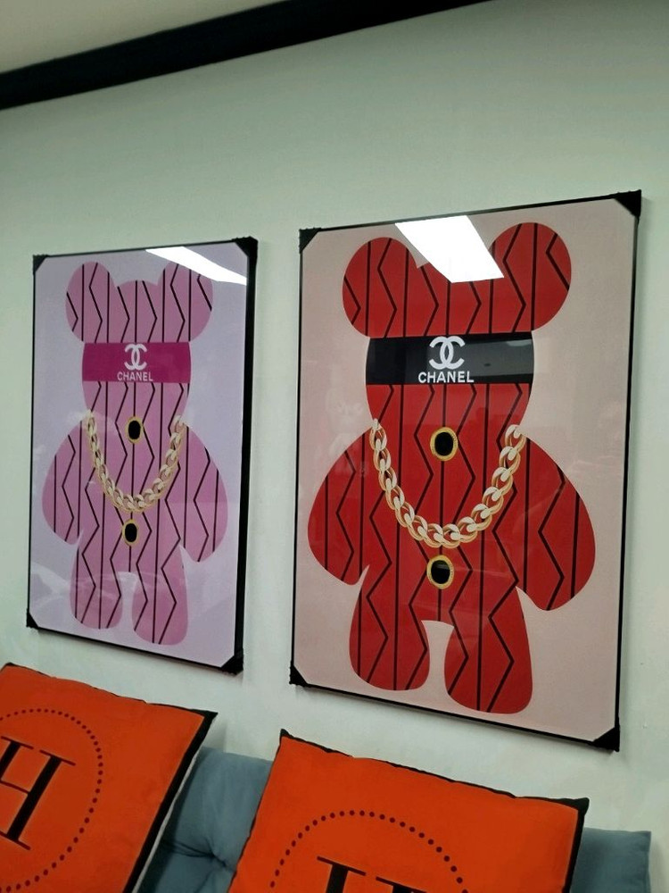 샤넬 베어브릭 감성 대형 그림액자 그림 액자 팝아트 인테리어소품 명품그림 명품액자 꽃 곰인형 콜라보 인테리어--3