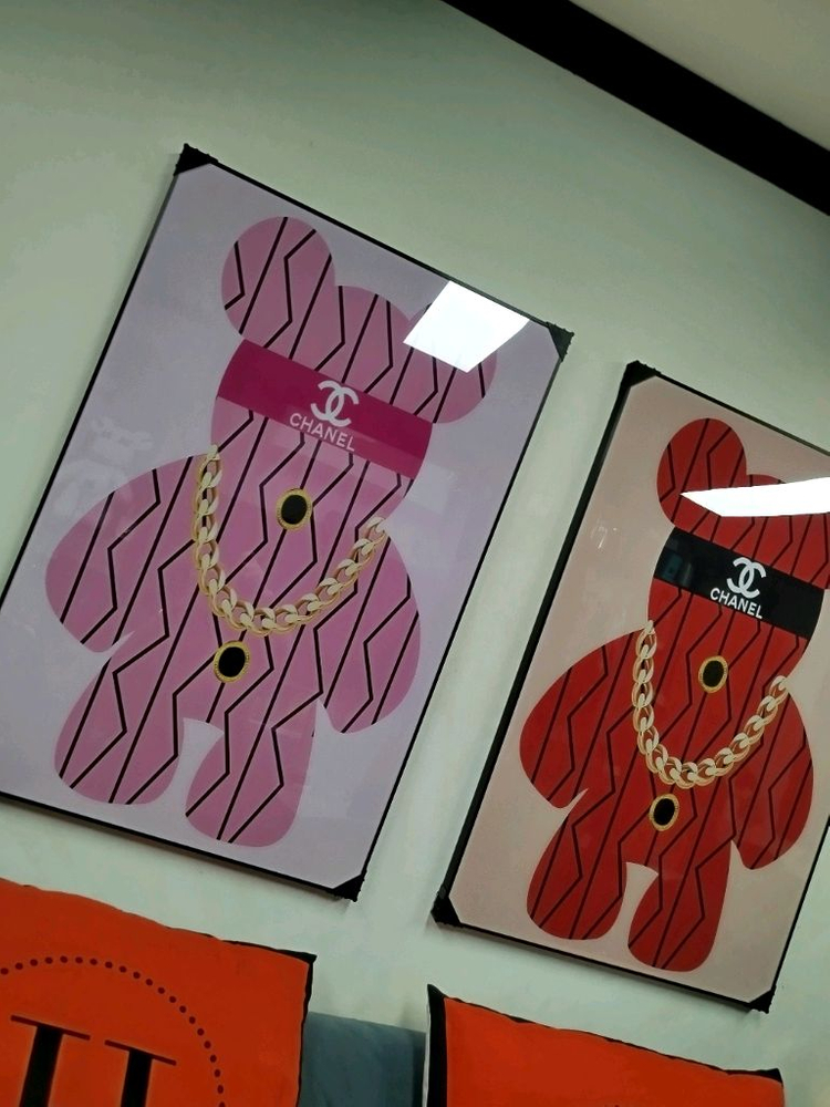 샤넬 베어브릭 감성 대형 그림액자 그림 액자 팝아트 인테리어소품 명품그림 명품액자 꽃 곰인형 콜라보 인테리어--4