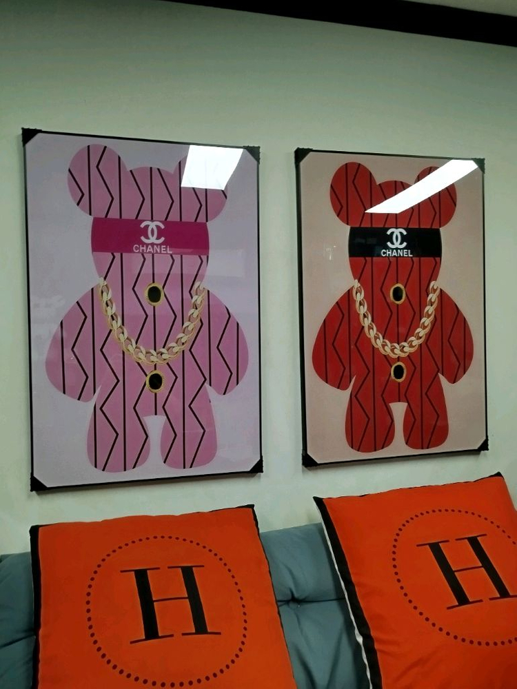 샤넬 베어브릭 감성 대형 그림액자 그림 액자 팝아트 인테리어소품 명품그림 명품액자 꽃 곰인형 콜라보 인테리어--5