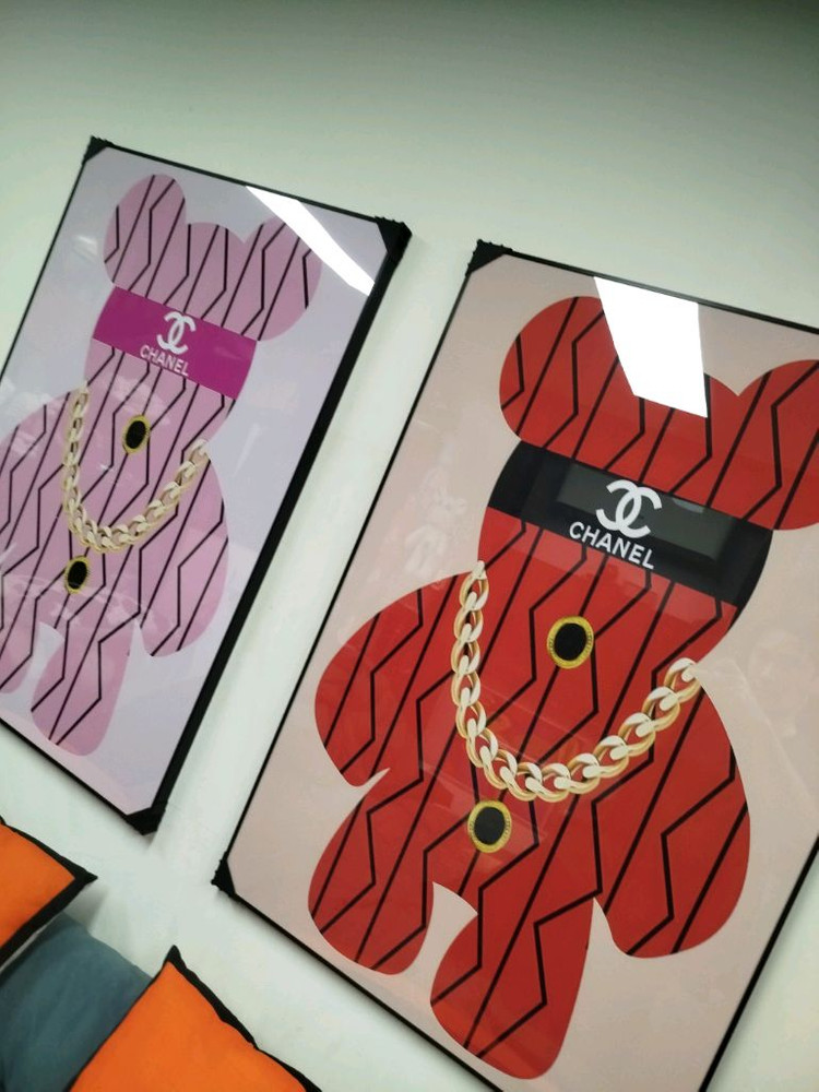 샤넬 베어브릭 감성 대형 그림액자 그림 액자 팝아트 인테리어소품 명품그림 명품액자 꽃 곰인형 콜라보 인테리어--6