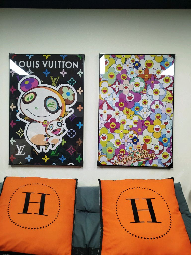 루이비통 캐릭터 감성 대형 그림액자 그림 액자 팝아트 인테리어소품 명품그림 명품액자 꽃 곰인형 콜라보 인테리어--3