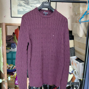 [타미힐피거]럭셔리울 케이블니트 L(105)와인(자주색)컬러