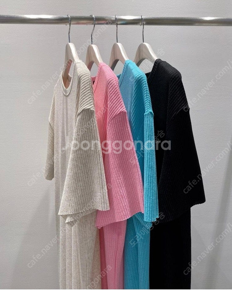 린넨 골지 니트 롱 원피스 블랙--0