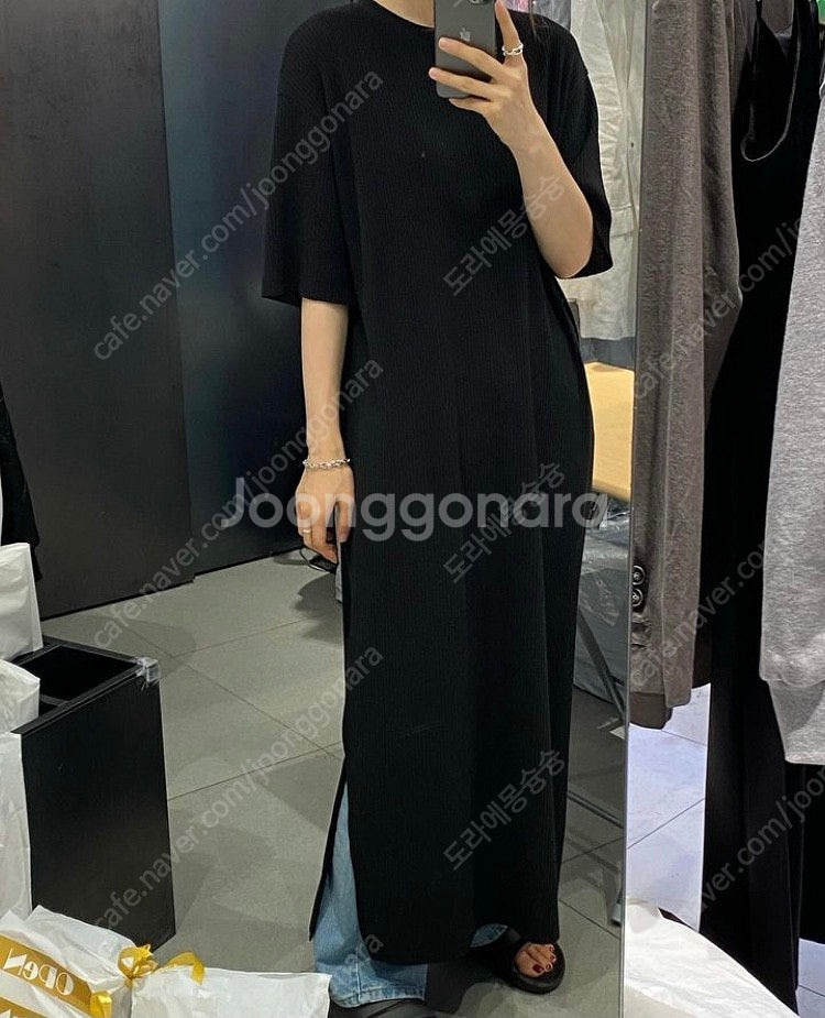 린넨 골지 니트 롱 원피스 블랙--1