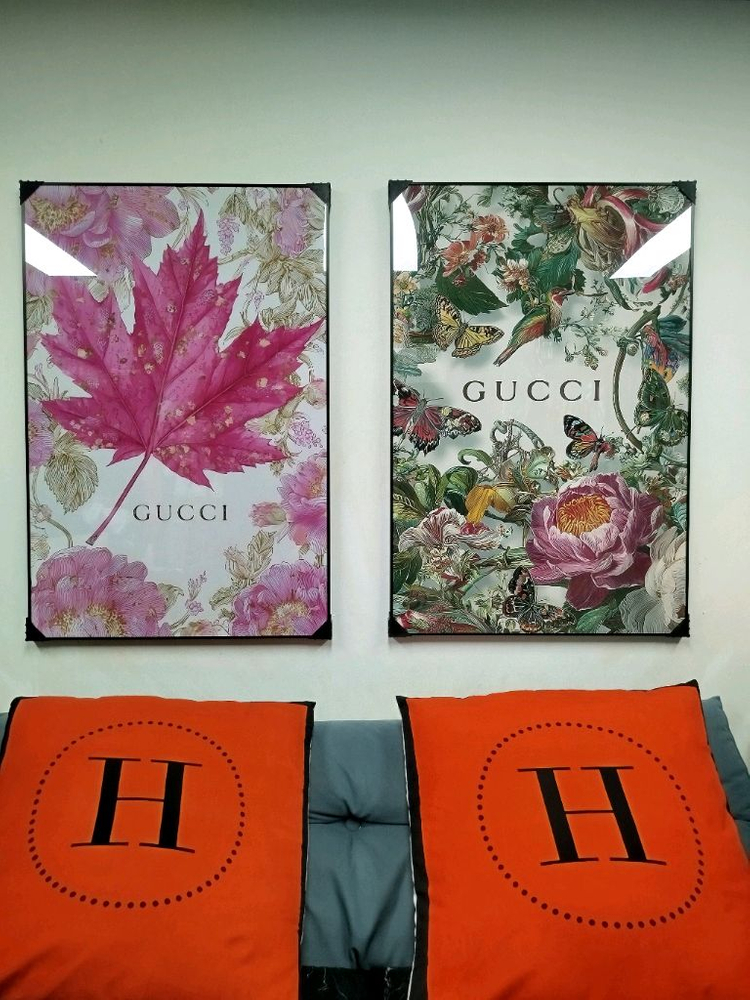 구찌 나비 새 나무 감성 대형 그림액자 그림 액자 팝아트 인테리어소품 명품그림 명품액자 꽃 곰인형 콜라보 인테리어--2