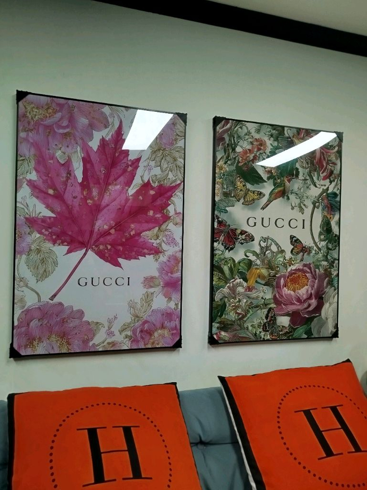 구찌 단풍 나비 새 나무 대형 그림액자 그림 액자 팝아트 인테리어소품 명품그림 명품액자 꽃 곰인형 콜라보 인테리어--1
