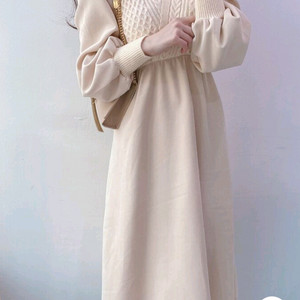 꽈배기 니트 스웨이드 플레어 원피스 55-66