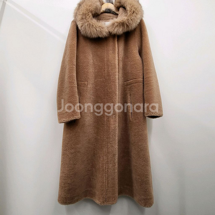 모스코나 100% 양모 무스탕 폭스퍼 후드 코트--0