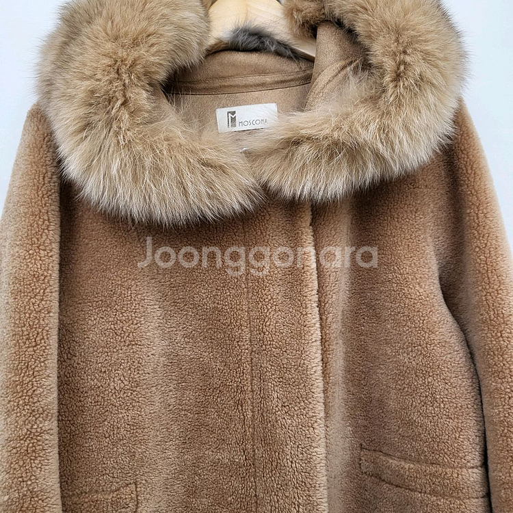 모스코나 100% 양모 무스탕 폭스퍼 후드 코트--1