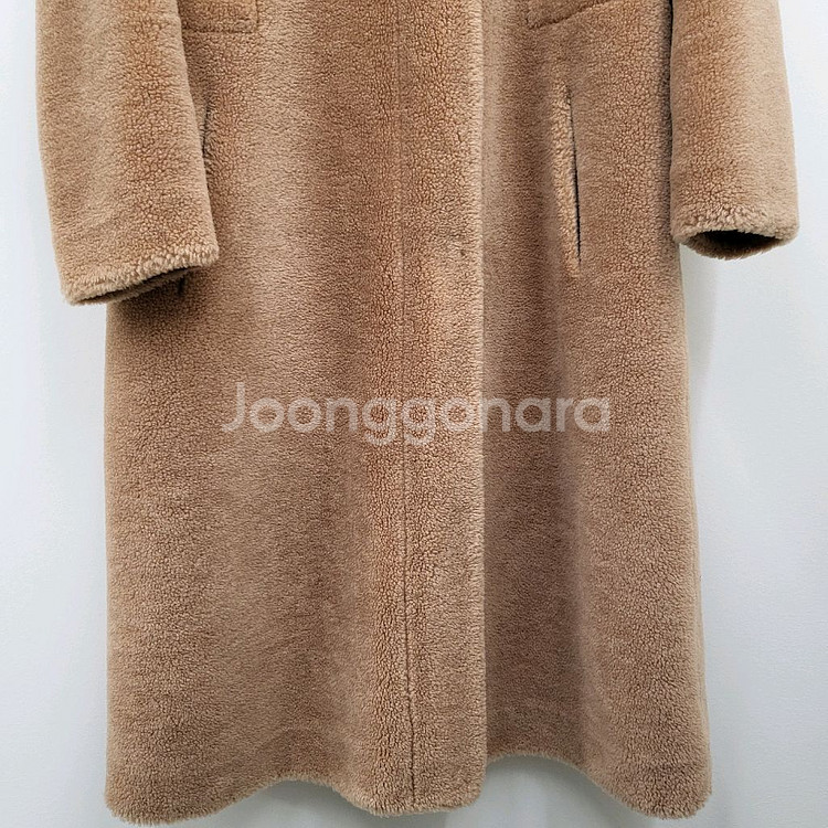 모스코나 100% 양모 무스탕 폭스퍼 후드 코트--2