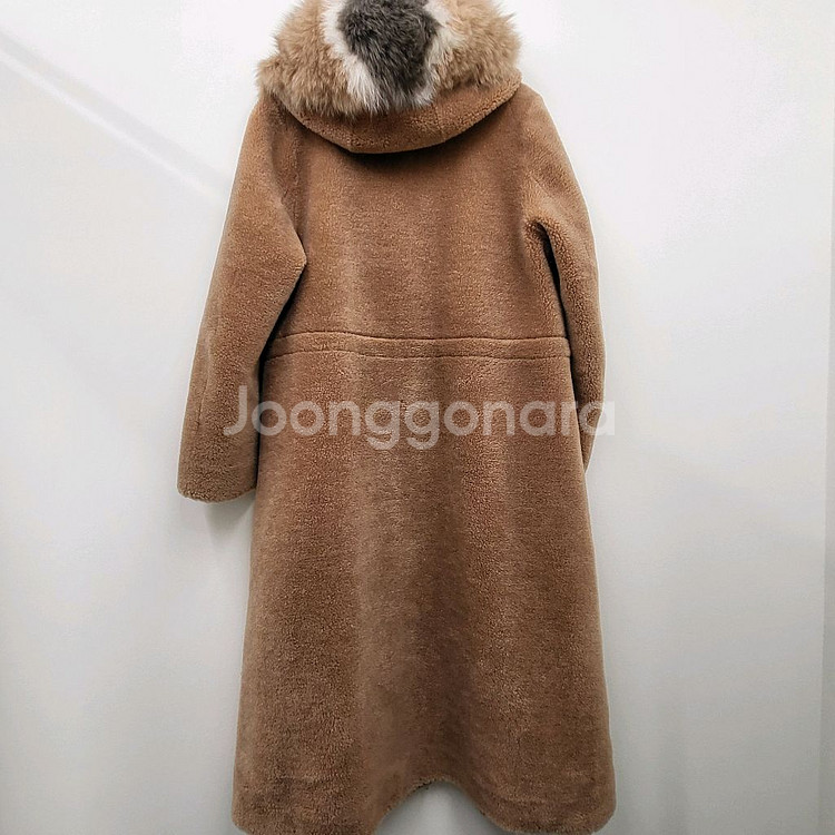 모스코나 100% 양모 무스탕 폭스퍼 후드 코트--3