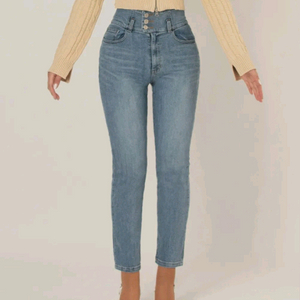 새제품/하이웨이스트 슬림핏 데님 팬츠W - 라이트 블루m