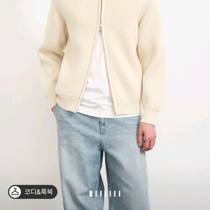 타임옴므 울블렌드 리브드 집업가디건100