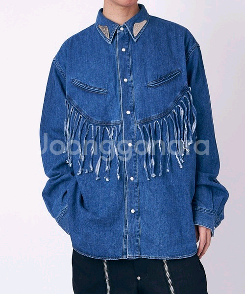 [L] TOGA 토가 프린지 데님 셔츠 인디고 블루--0