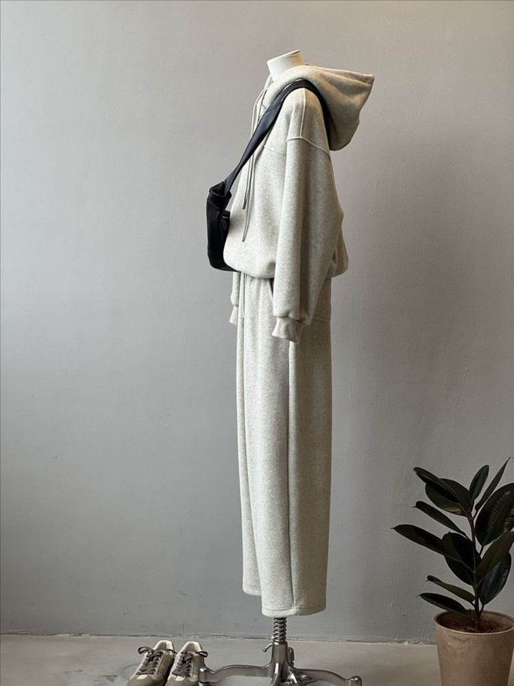 고급 니트 기모 트레이닝세트 오트밀 새제품--4