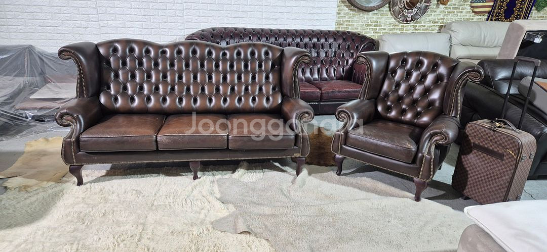 체스터필드 이태리 전체 천연가죽 3+1인소파--0