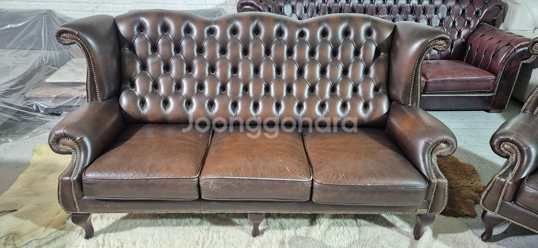 체스터필드 이태리 전체 천연가죽 3+1인소파--2