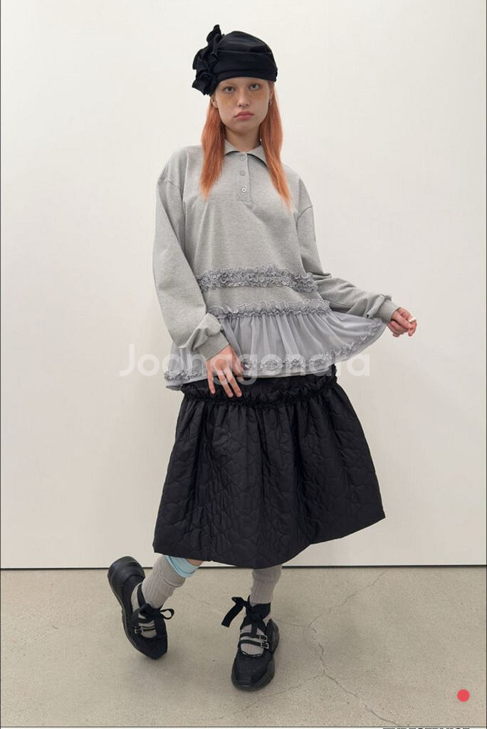 (새상품) 타입서비스 Frilled Hem Collar Top 프릴드 헴 카라 탑--1