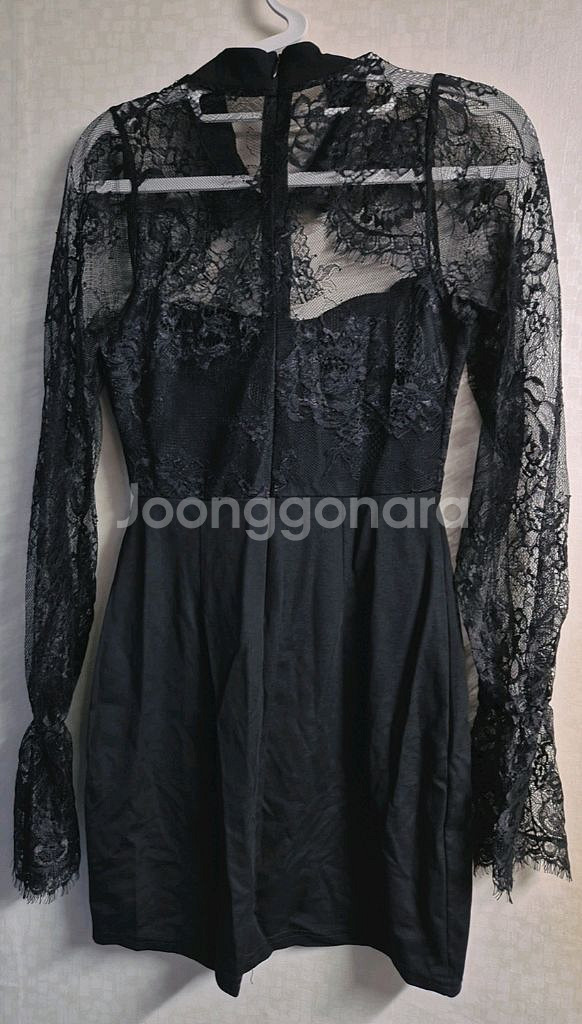 블랙 레이스 미니 원피스 S--2