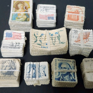 4. 오래된 미국 우표 사용제 10 다발(1000장) 일괄. 이미지